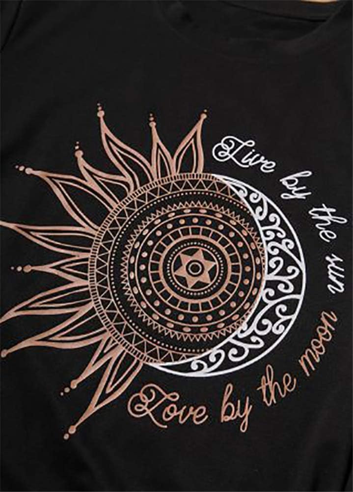 MaQiYa Womens Graphic Tees Summer Vintage Short Sleeve Cotton Moon and Sun Printed T Shirts Tops - Image 4