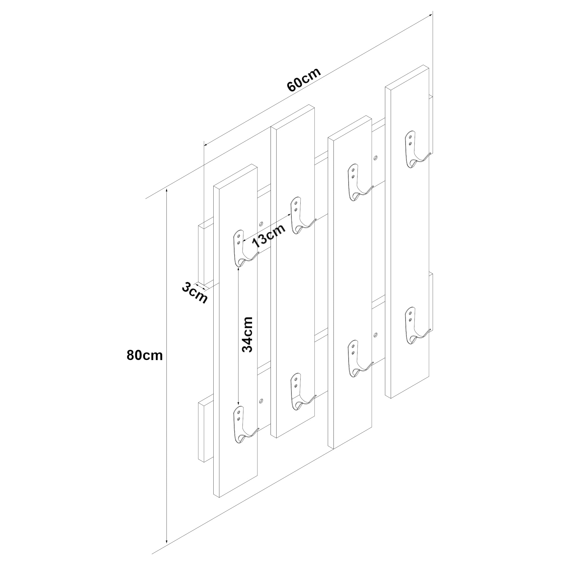 [en.casa] Perchero Pared Raseborg con 8 Ganchos Dobles Diseño para Entrada Dormitorio Oficina Colgador para Sombreros Chaquetas Bolsos Aglomerado 80 x 60 x 3 cm - Efecto Roble