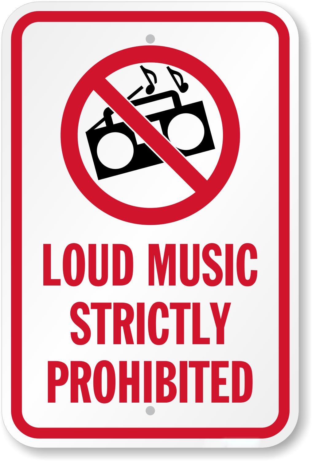 Loud Music Prohibition Notice Sign, Public Area Noise Control Restriction Metal Sign 8x12 Inch