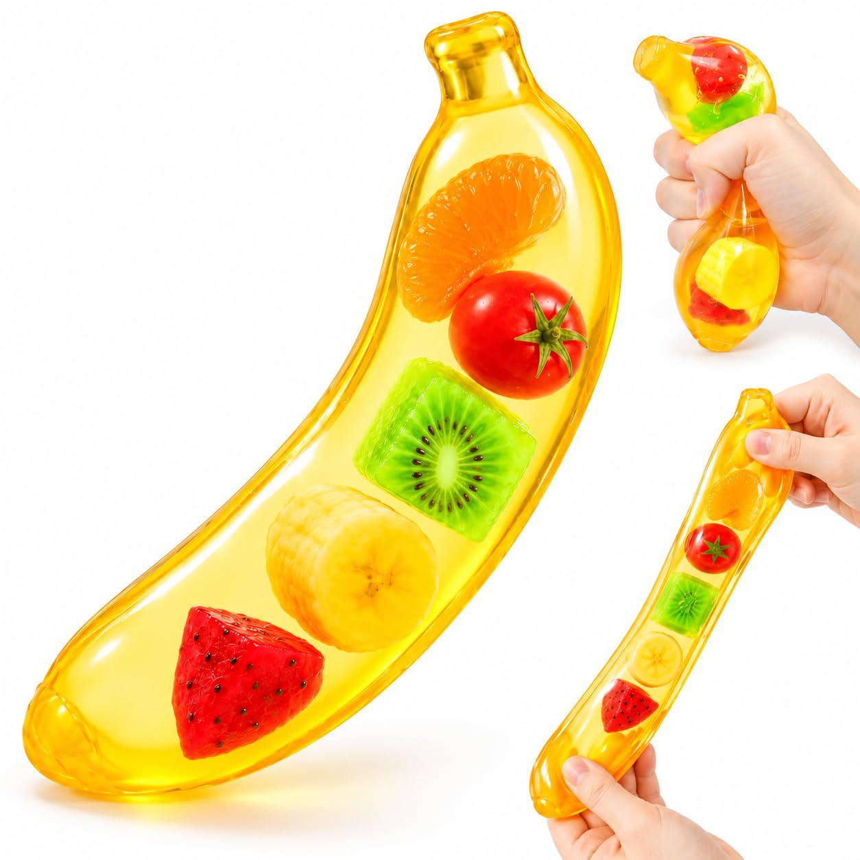 Banana Squishy Soft Squeeze Fidget for Desk, Travel & Party Fun