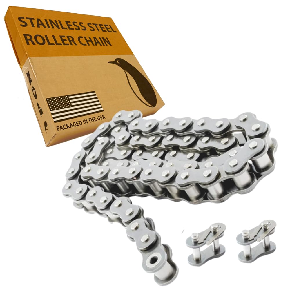 PGN #40 Stainless Steel Roller Chain - 10 Feet + 2 Free Connecting Links - #40SS - Stainless Steel Chains for Bycicles, Mini Bikes, Motorcycles, Go-Karts, Home and Industrial Machinery - 239 Links