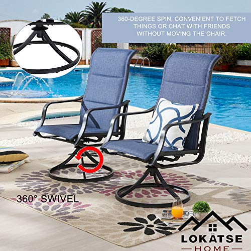 Lokatse Home Outdoor Patio Swivel Dining Chair Sling Set With Textilene Fabric All Weather Frame (Set Of 2), Blue-1 #TOP5