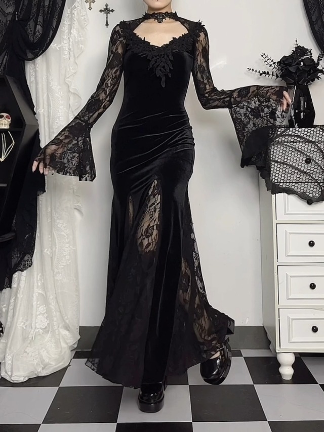Amazon.com: TSMNZMU Women Gothic Fairy Maxi Dress Vintage Long Sleeve  Velvet Dresses Alt Slim Fit Harajuku Witchy Clothes Black : Clothing, Shoes  & Jewelry