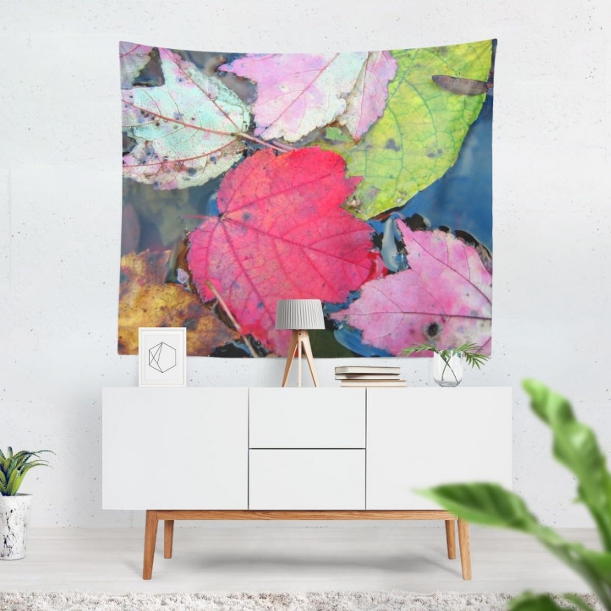 Arazzo Per Divano Telo Per Muro Camera Foglia Di Acero Arazzo Da Parete Antico Decorazione Murale Ragazza Rosso Tessuto Stampato Per Decorazioni Murali 200x200 CM