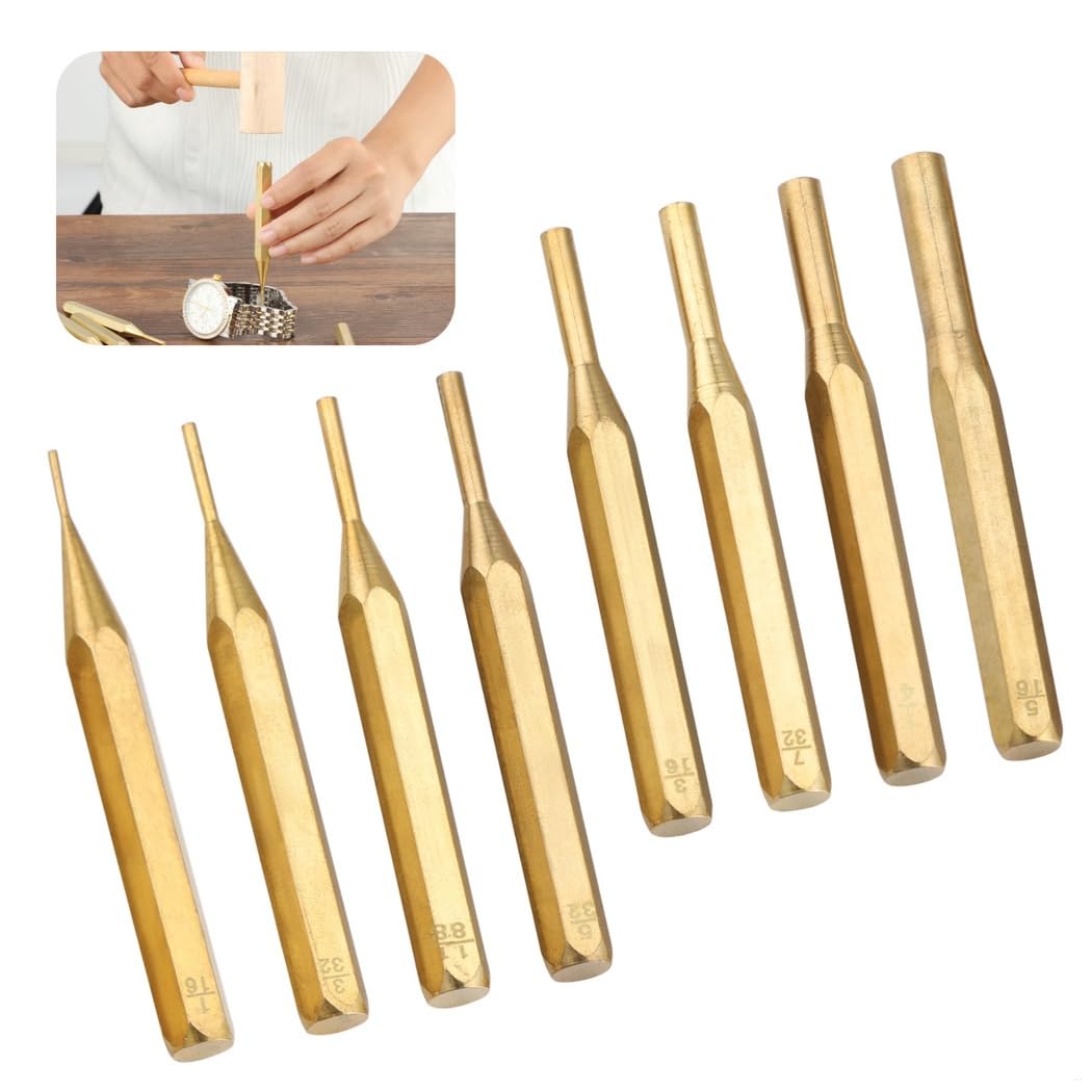 Lot de 8 chasse-goupilles en laiton non marquantes, tailles assorties pour armurerie, comprend 1/16" à 5/16"