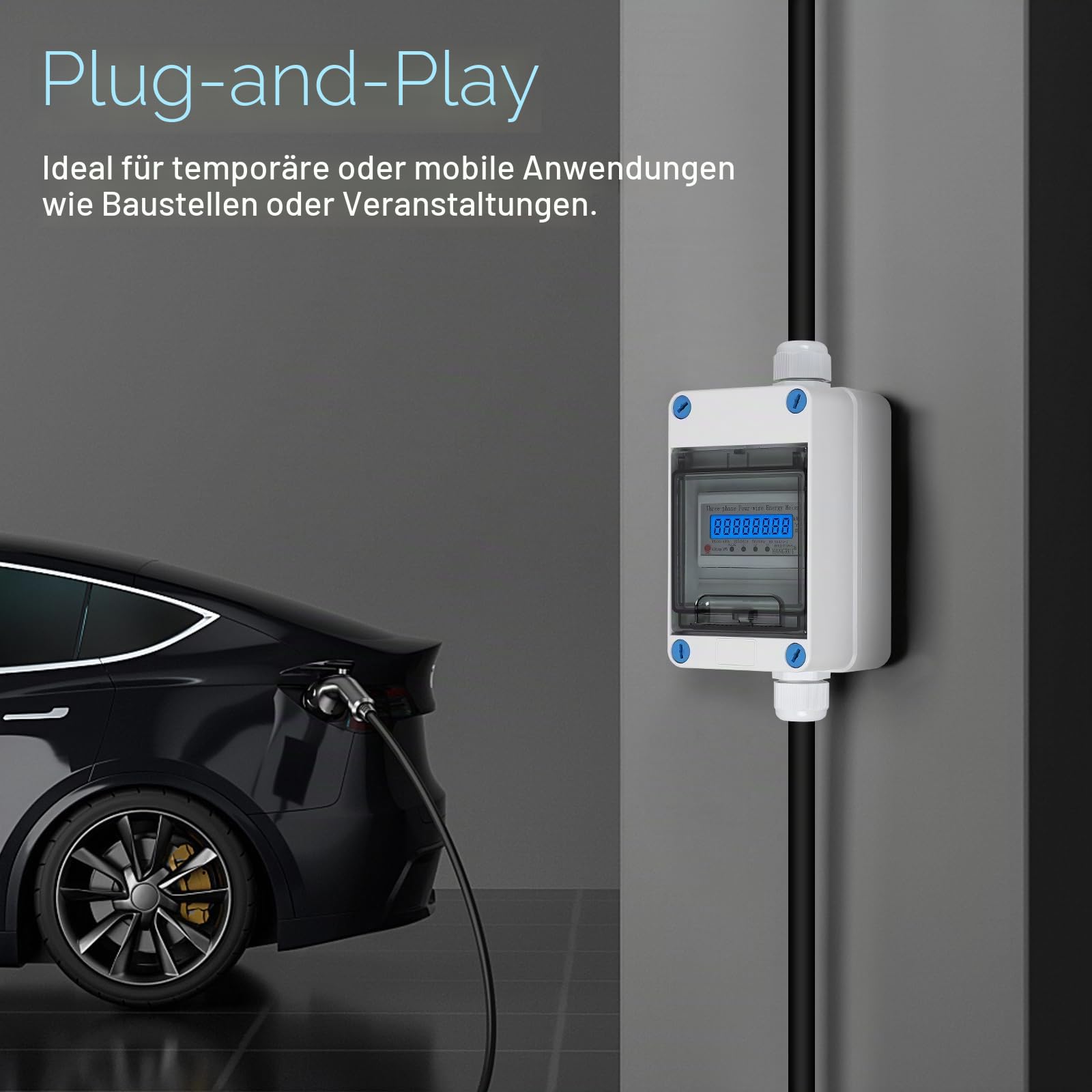 CPROSP 3 Phasen Mobiler Stromzähler 16A 400V, Digitaler Stromzähler Mit CEE Stecker und Kupplung, Drehstromzähler Mit Rückstellfunktion, 3m Kabel, für Wohnwagen, Elektrofahrzeuge, Camping, IP65