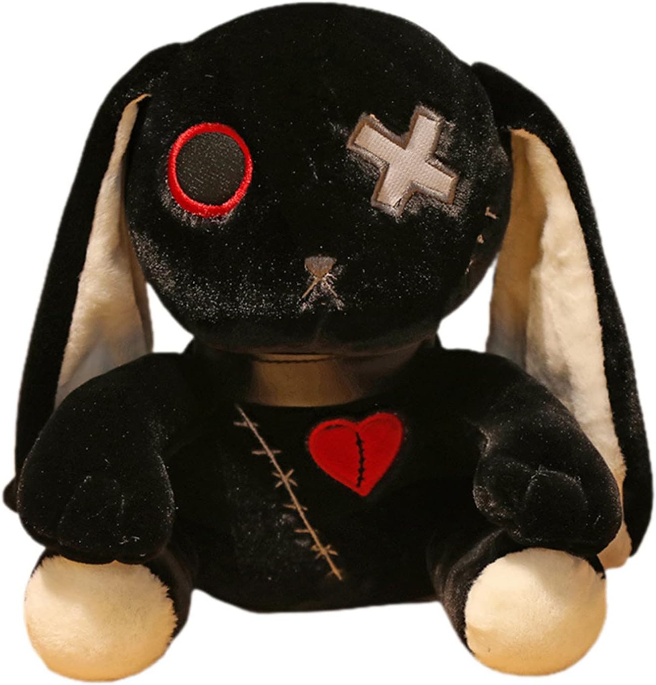 Crazy Rabbit Plush, Halloween Dreadful Bunny Stuffed Animal Long-Eared Standing Toy, Adorable Easter Anxiety Rabbit Plushie Birthday Gift for Kids Adults (Black , 30cm)
