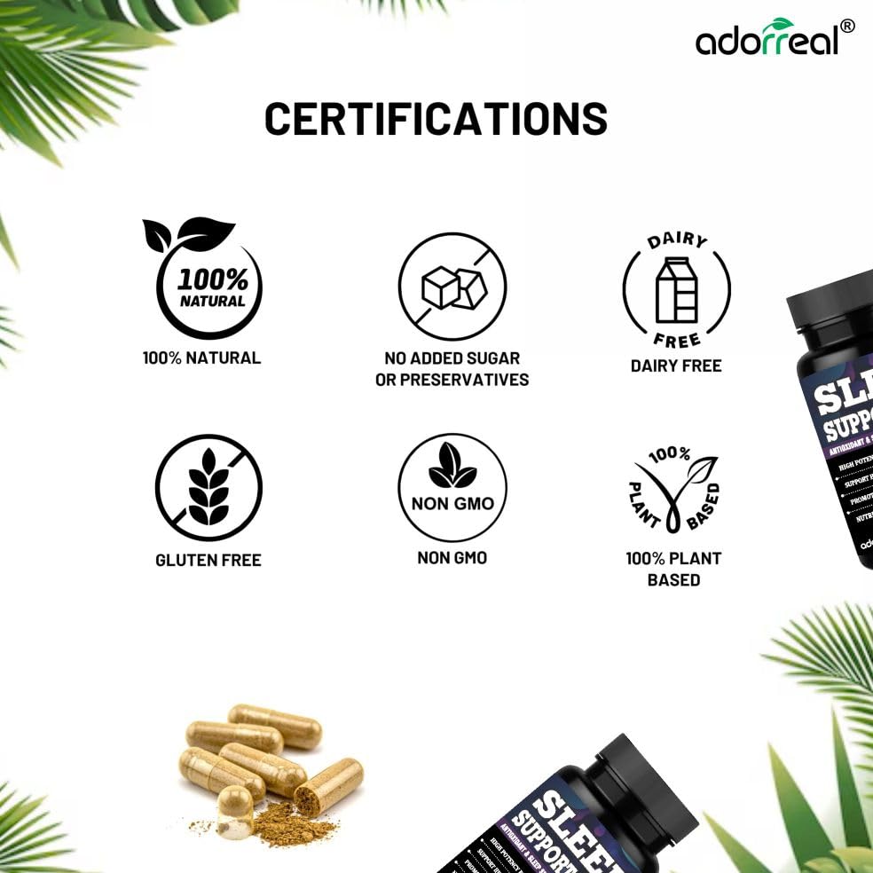 Adorreal Sleep Support Capsules – With Melatonin, Tagar & Vitamin B6 – Supports Restful Sleep, Relaxation & Calm Mind – 60 Vegan Capsules 3