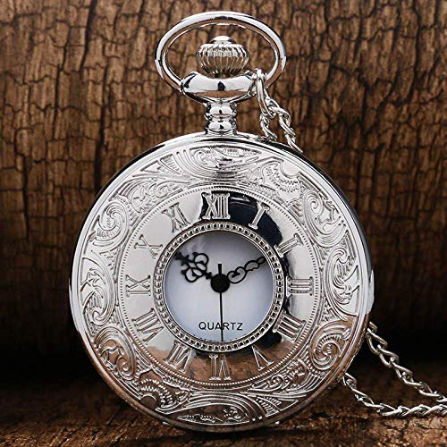 SHKUU Klassische taschenuhr zifferblatt 45mm silbergehäuse römische antike Uhr Retro Quarz mechanische taschenuhr für männer und Frauen Geschenk Cover