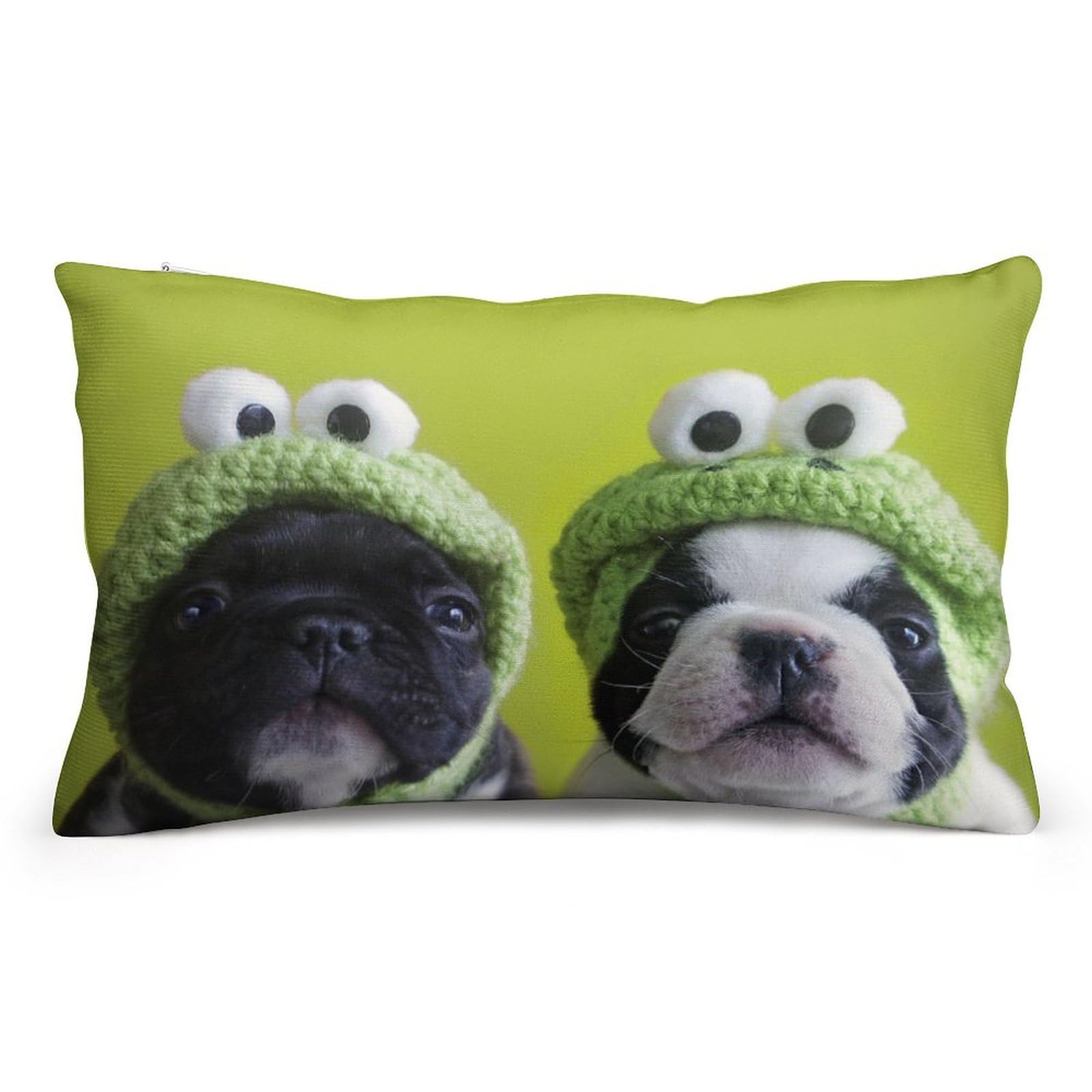 Cmagnifico French Bulldog With Frog Hat Pillowcase, Pillow Case, Rectangular Plush Pillow Cover For Couch Bedroom