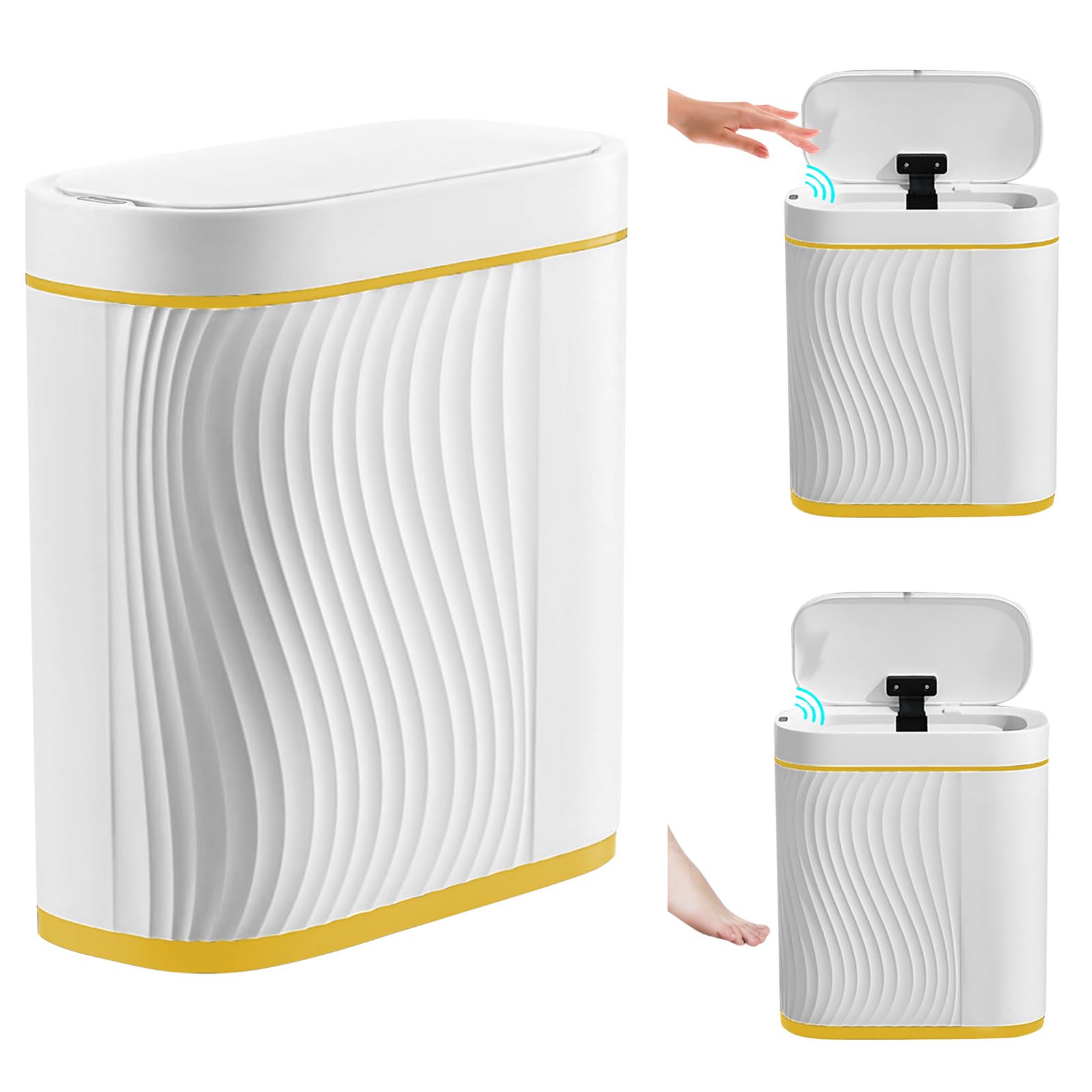 MeYuxg Pattumiera Bagno, 8L Cestino a Sensore Intelligente con Coperchio, Piccolo Impermeabile, Pattumiera con Sensore di Movimento, Bidoncino Bagno, Arredo Bagno (Phnom Penh Bianco)