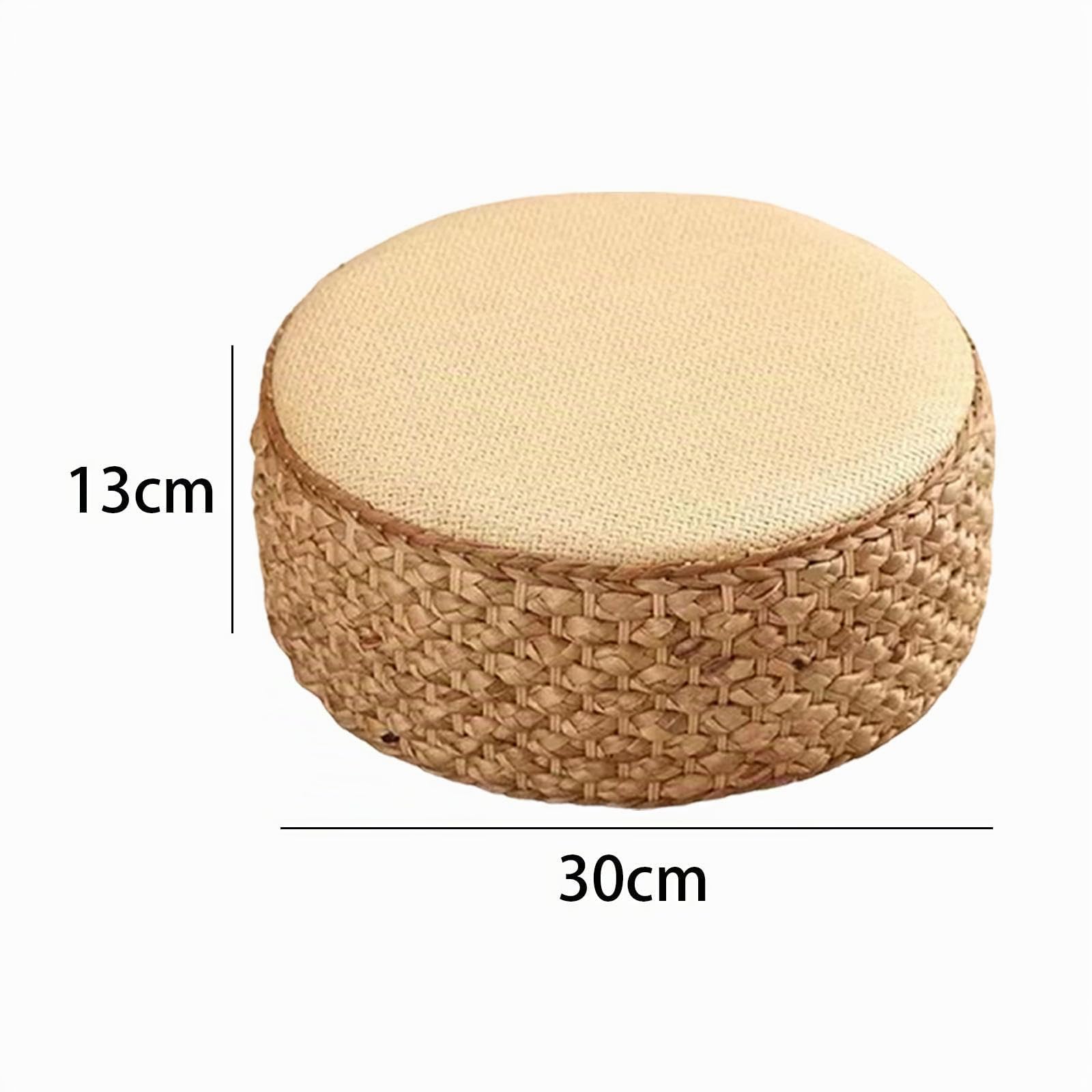 F Fiftyle Cuscino Tatami in Rattan Poggiapiedi Rotondo - Ottomano da Pavimento per Balcone e Sala Beige