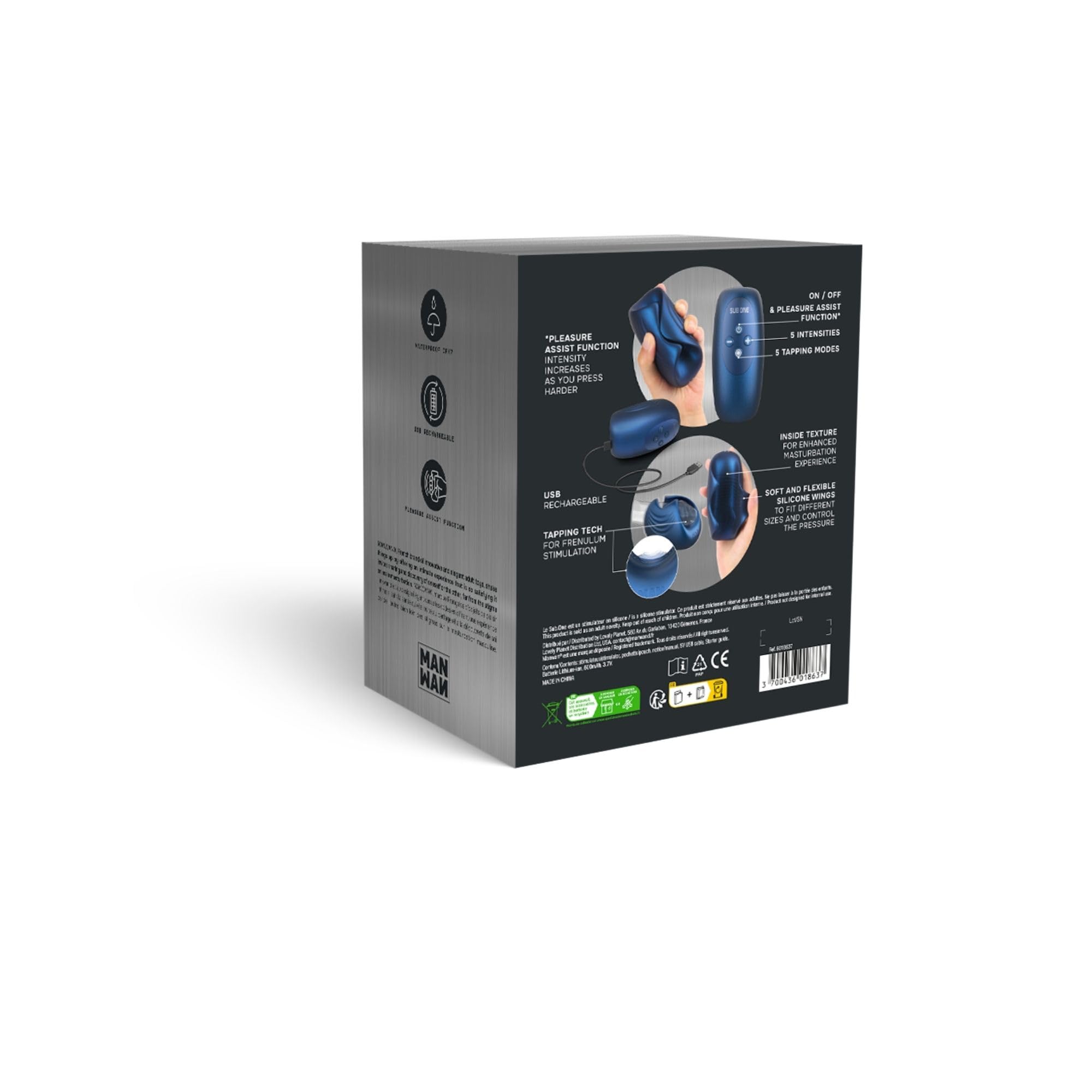 Manwan Sub.One Masturbatore Maschile Tapping – Masturbatore Automatico con Pleasure Assist, 5 Modalità & 5 Intensità, Stimolazione del Frenulo, Impermeabile IPX7, Ricarica Magnetica - Stellar Blue