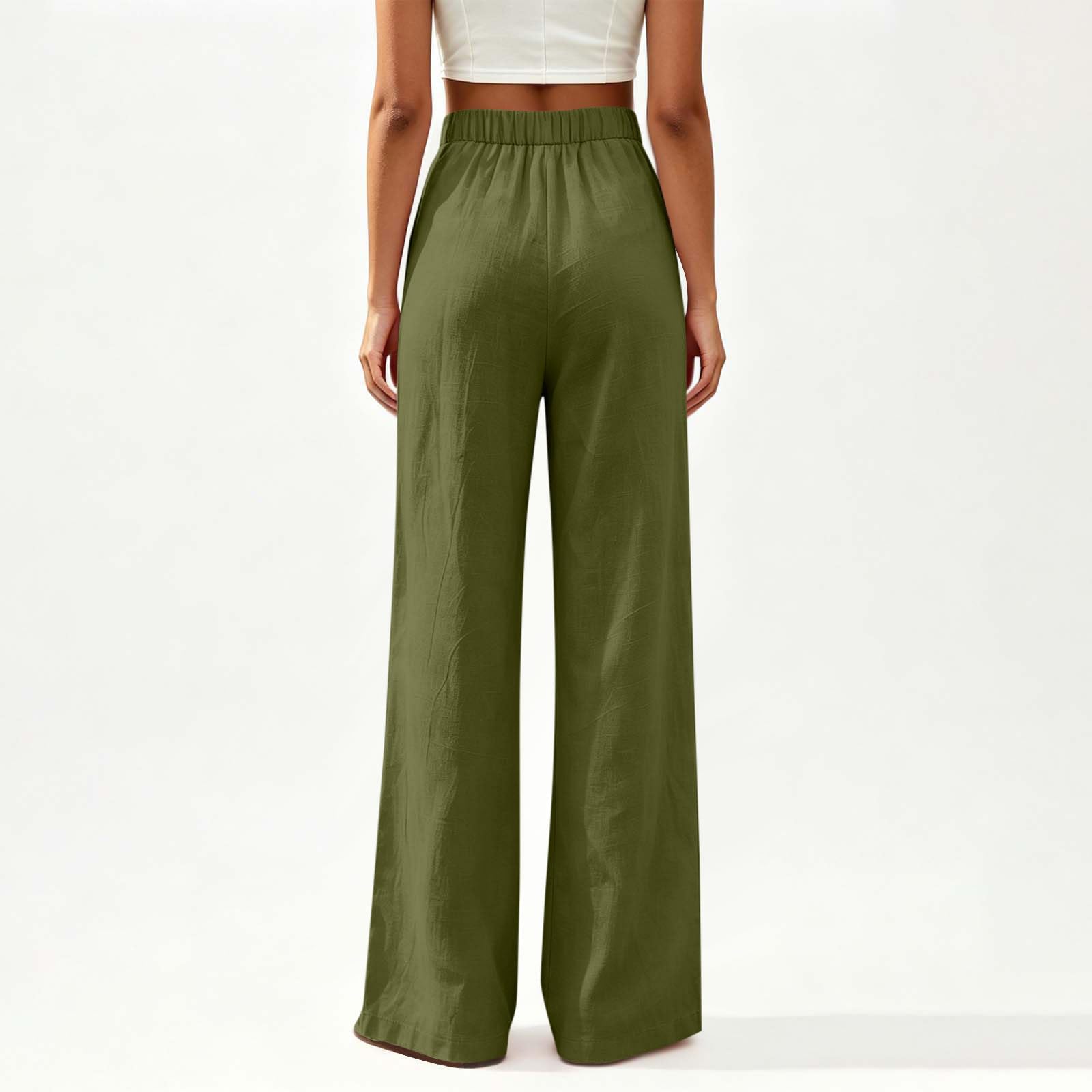 Générique Pantalon Fluide À Taille Haute pour Femme avec Poches Et Fermeture - Pantalons Large Style Athleisure, Coupe Droite, Idéal comme Pantalon Décontracté pour Les Sorties D'Été