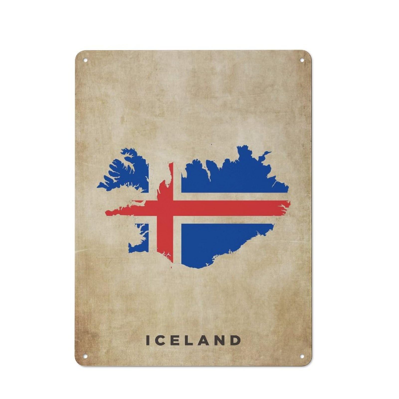 Junmoney Iceland Retro Metal Sign With Design 40X30cm, Nostalgic Vintage Wall Decor For Kitchen, Hallway, Bar Or Small Cafe