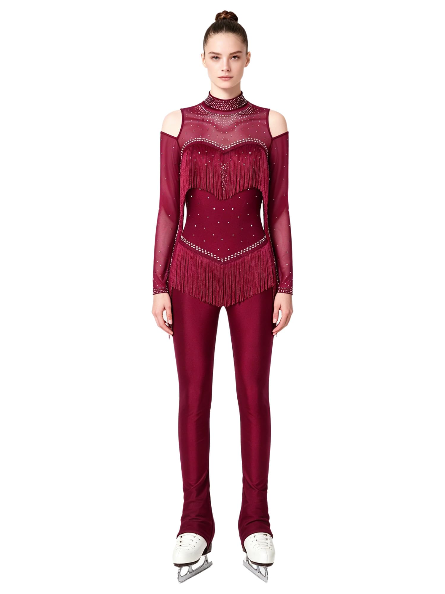 inlzdz Femme Justaucorps Gymnastique Rythmique Combinaisons Rompevêtements Manches Longues Épaule Découverte Justaucorps Danseuse Acrobatie