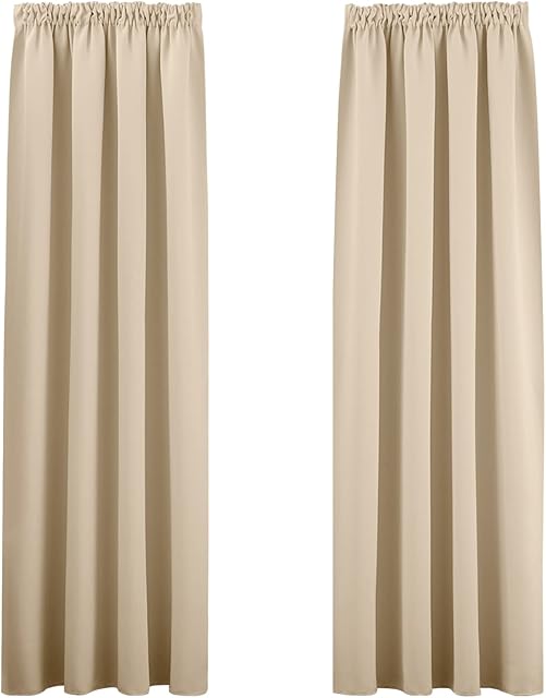 PONY DANCE Decorative Curtain Panels - Super Soft Pencil Pleat Room Darkening Window Curtains for Living Room Thermal Draperies for Energy Saving, 2 Panels, 66 inch x 90 inch, Biscotti Beige