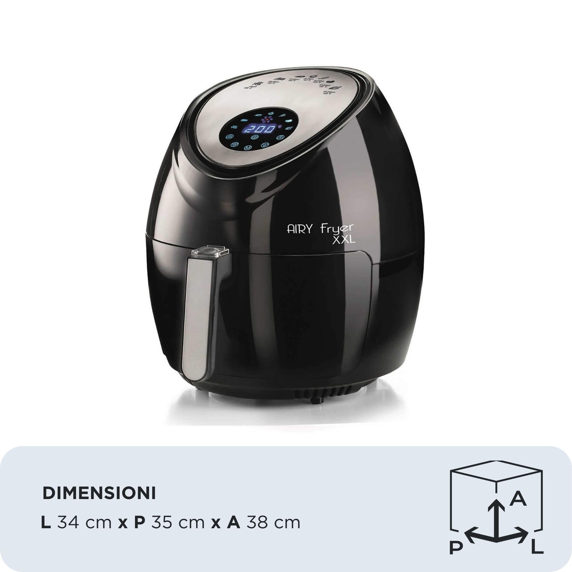 Ariete 4618 Airy Fryer XXL- Friggitrice ad Aria - Frigge 2,5 kg di Patatine Fritte - 7 Litri - Cottura Senza Olio e Grassi - 1800 Watt - Nero