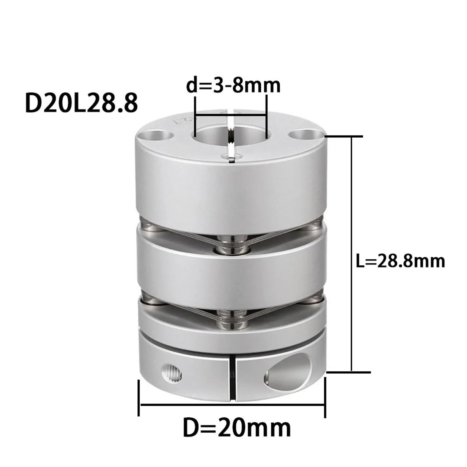 Accoppiamento a membrana Giunto for albero a doppia membrana D20L28,8 mm, giunto elastico a vite 3-8 mm(5X7)