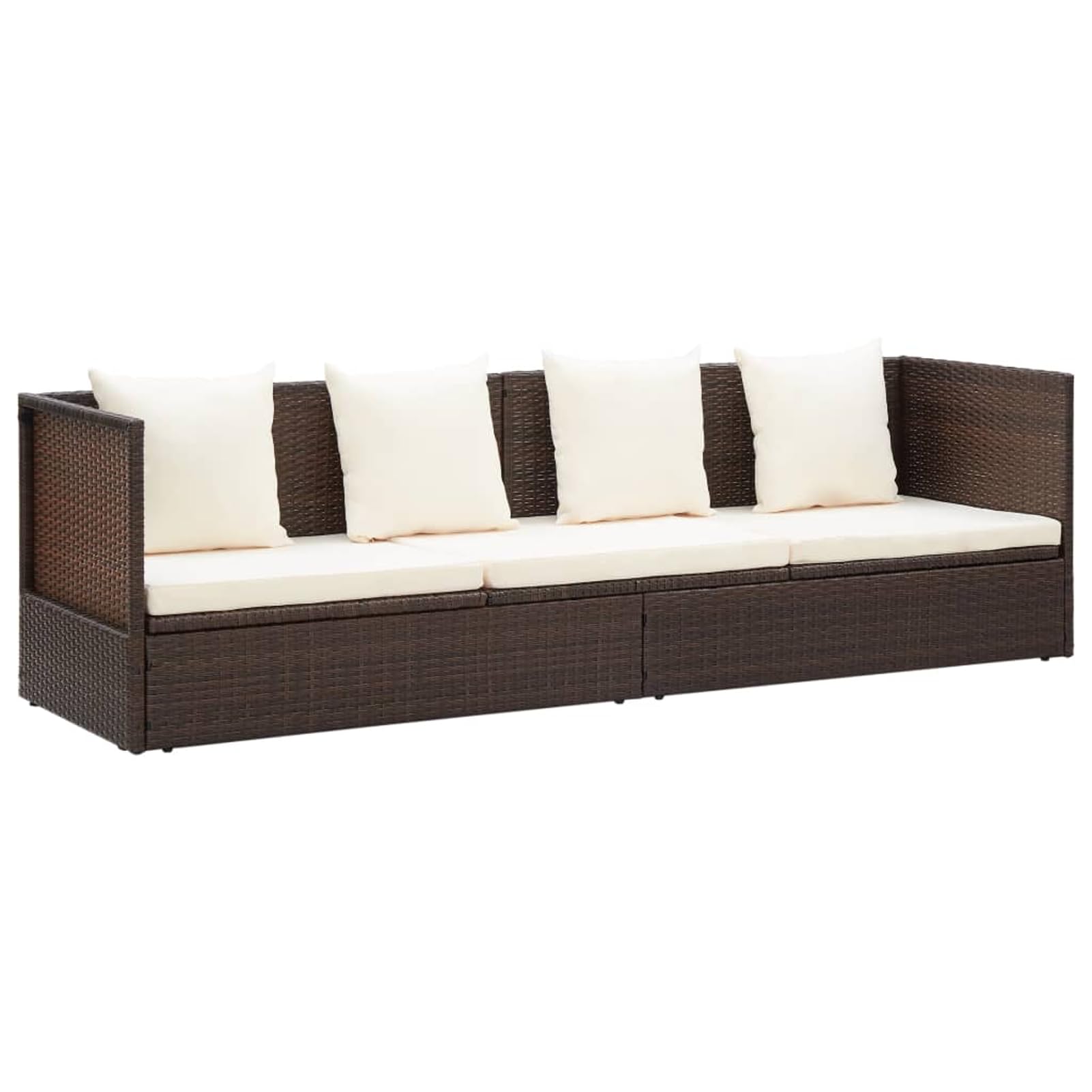 Lettino da Giardino, con 7 Posizioni Reclinabili, 200 x 60 x 58 cm, in Polyrattan PE e Acciaio Verniciato, Cuscini in Poliestere Bianco Crema, per Esterno, Piscina, Patio, Giardino