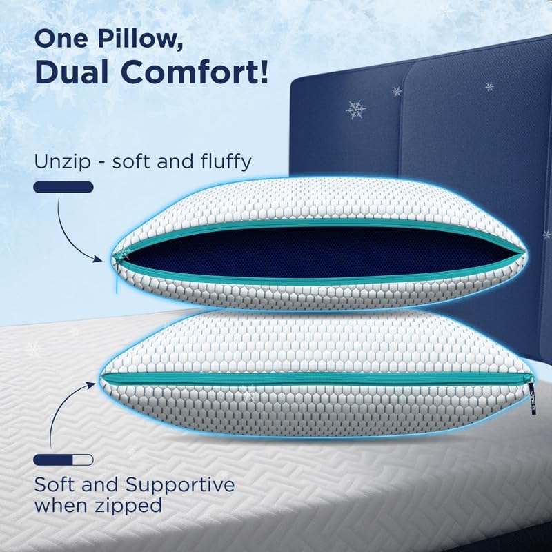 Image of The Sleep Company SnowTec Adjustable Plush Pillow | Cool Pillow for Hot Sleepers | Height & Firmness Adjustable Zipper | Microfiber Sleeping Pillow | Machine Washable Bed Pillow | White | Pack of 1