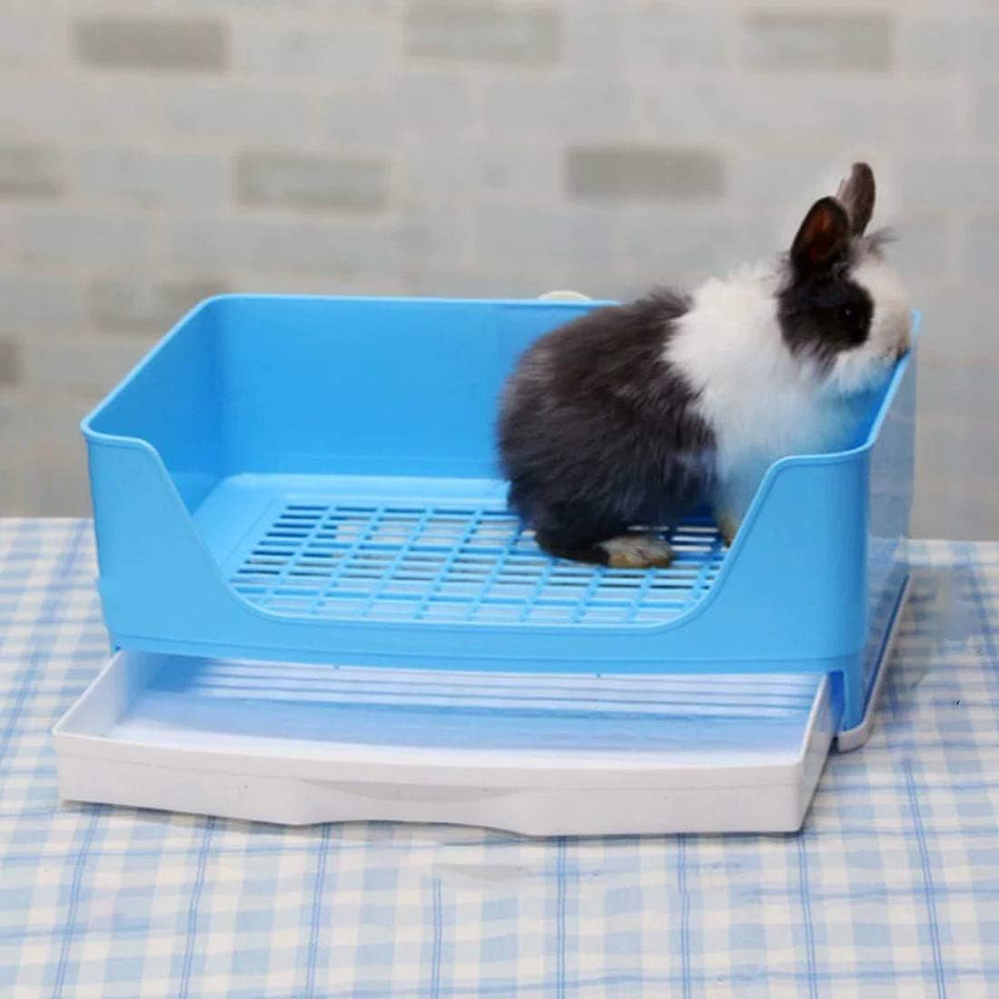 Hamiledyi Extra Large Rabbit Litter Box With Grate - Corner Toilet For Bunnies, Guinea Pigs, Chinchillas - Deep Tray & High Walls