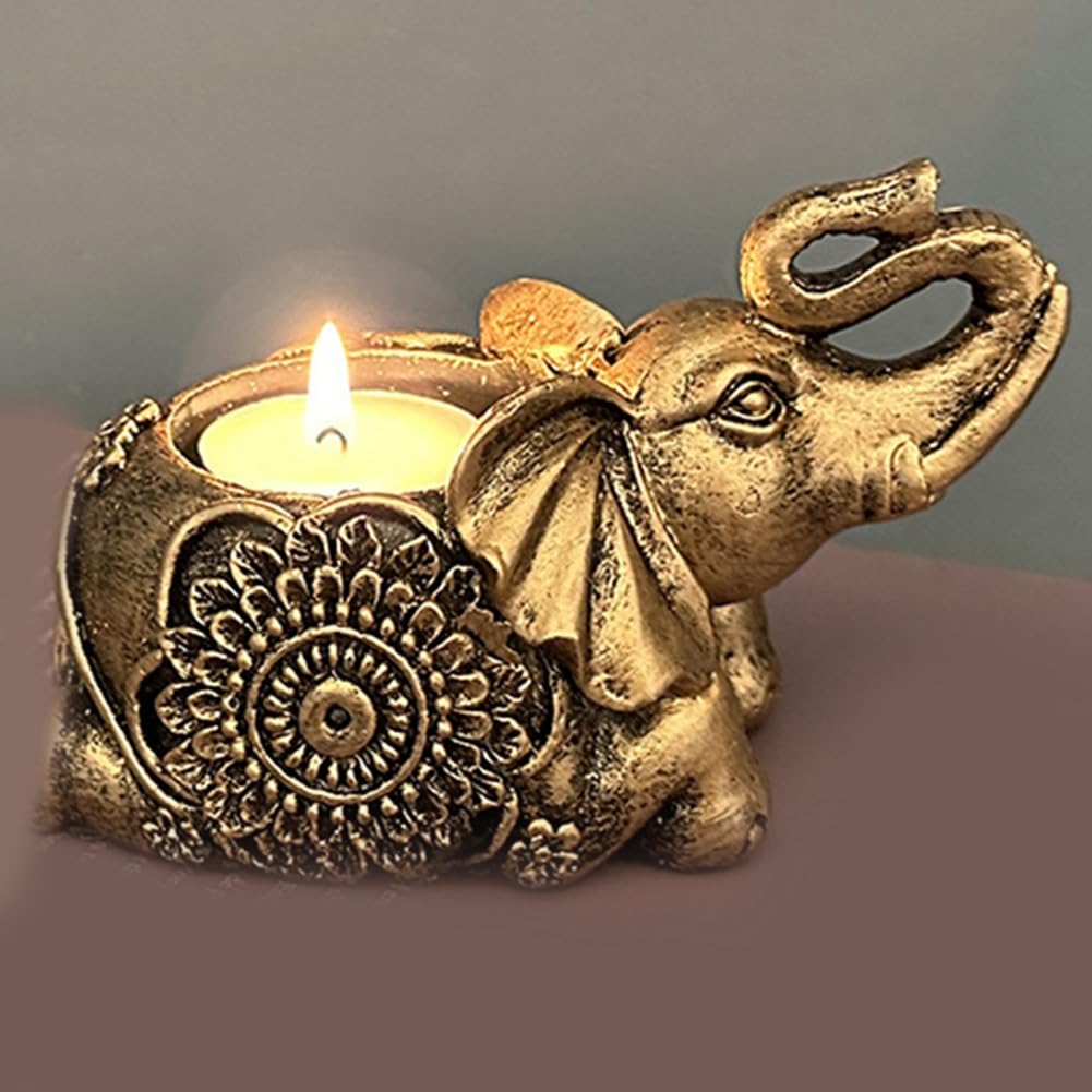 Arivend A-Gold Elephant Sculpture Tea Light Candle Holder Deco Small Candle Stick Holders Good Lucky Props - Image 2