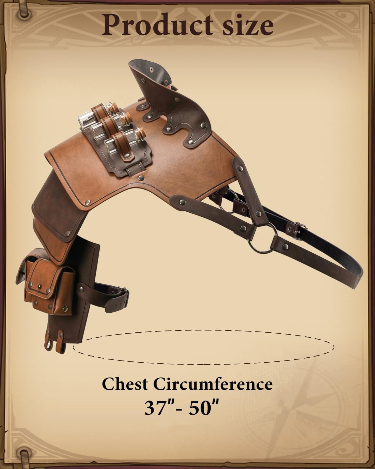 SUMGOGO Single Shoulder Armor Vials Coin Pouch Retro Medieval Knight Shoulder Armors Pauldron Renaissance Cosplay Viking Costume (Brown a) - Image 3