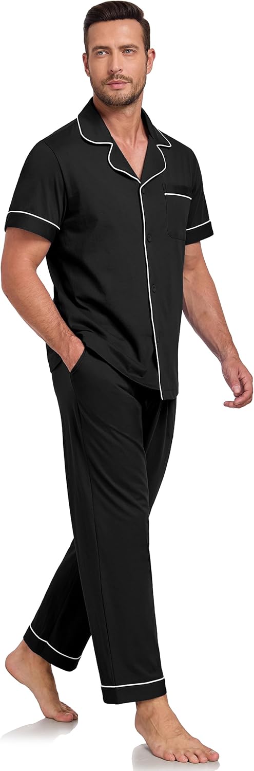 EA'S SECRET Mens Pajamas Set 100% Cotton Soft Button Pajamas for Men Short Sleeve Sleepwear 2 Piece Lounge Pjs Sets - Image 7