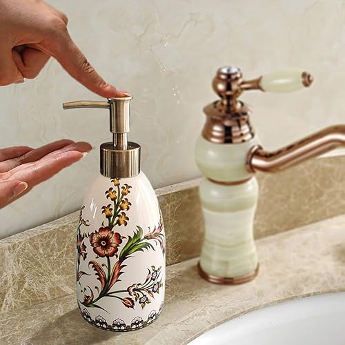 Miniatura 3 de Kelake Dispensador de jabón de cerámica Ice Crack  Dispensador de jabón de manos y platos de loción de flores con bomba extraíble  Ideal para jabón