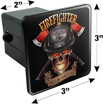 Firefighter Skull First in Last Out Fireman Tow Trailer Hitch Cover Plug