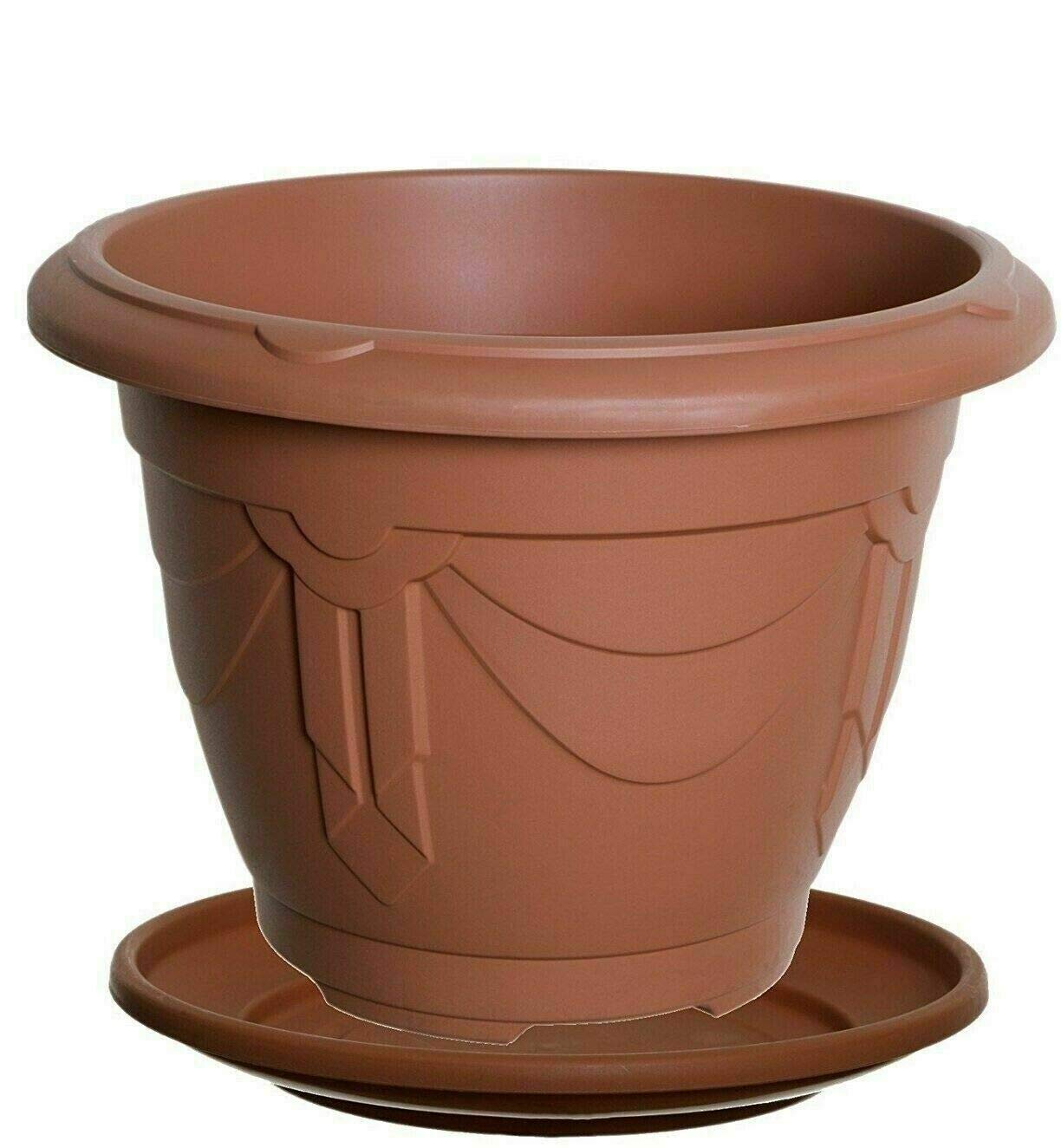 Optimal Products Plastic Venetian Round Plant Flower Pot Pots Planter Grow Container Water Garden & Outdoor Gardening Plant Containers Flower Pots (Terracotta, 24 cm Pot + Saucer)