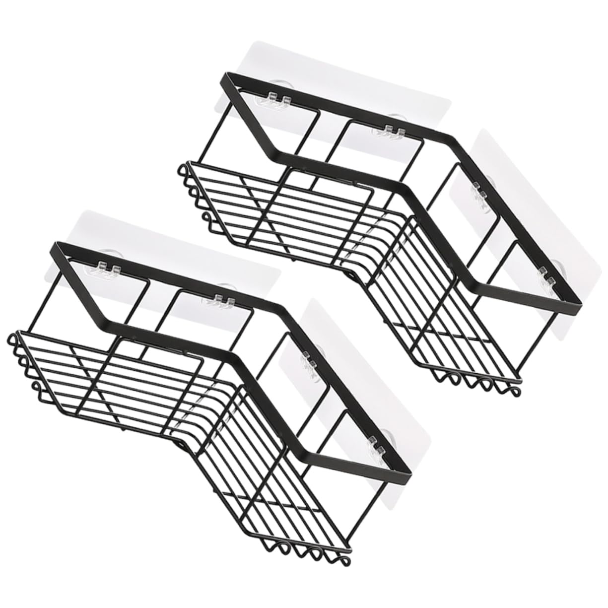 Mensola Doccia senza Foratura in Acciaio Nero 2pezzi Organizer per Bagno Angolare Adesivi Resistenti per Vasca e Parete