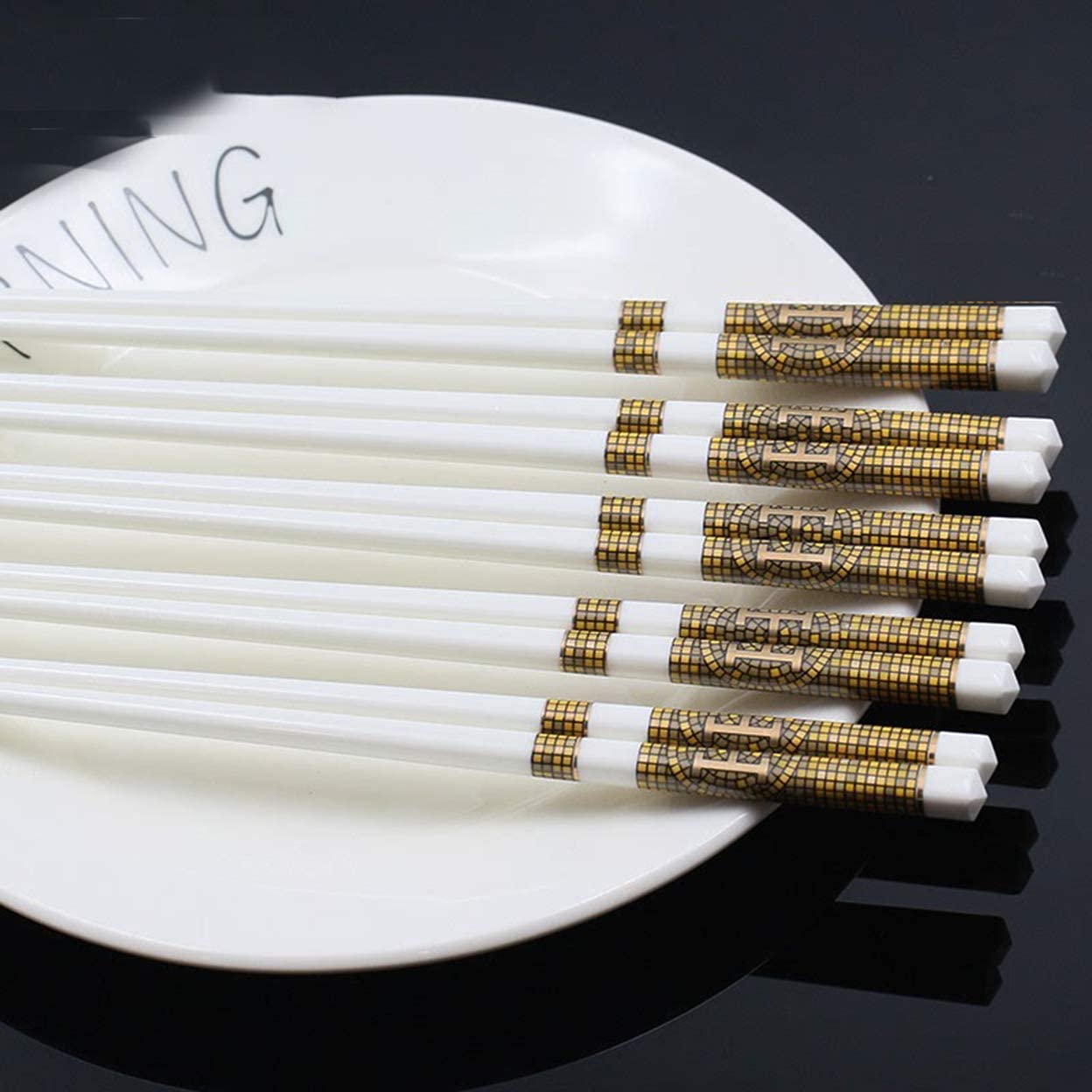 Baguettes en céramique osseuse de Haute qualité, Jolies Baguettes Chinoises en Porcelaine de 9,6 Pouces, réutilisables, lavables au Lave-Vaisselle, 5 Paires de Baguettes
