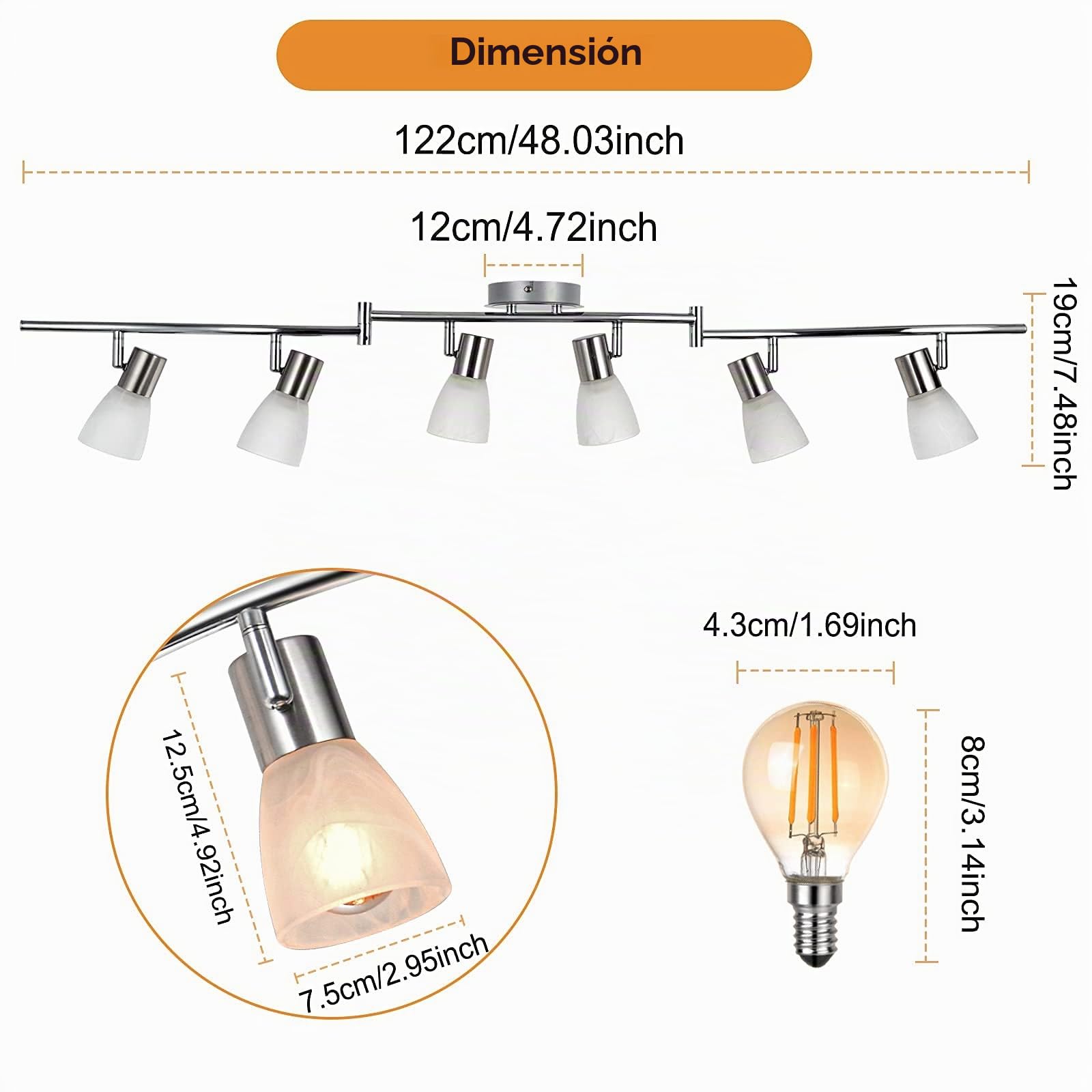 Lámpara de techo con con 6 focos LED Focos Orientables, Focos de Techo Luminaria de Techo Moderna LED para Sala, Comedor, Cocina, Incluye Bombillas (E14 4W 400LM Blanco Cálido)