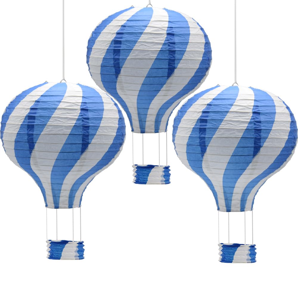 Ceeysee Blue 3Pcs Paper Lanterns 30Cm Paper Lantern Hanging Hot Air Balloon Paper Lanterns For Birthday Wedding Christmas Decor Halloween Party Decoration (Blue/Rqlns)