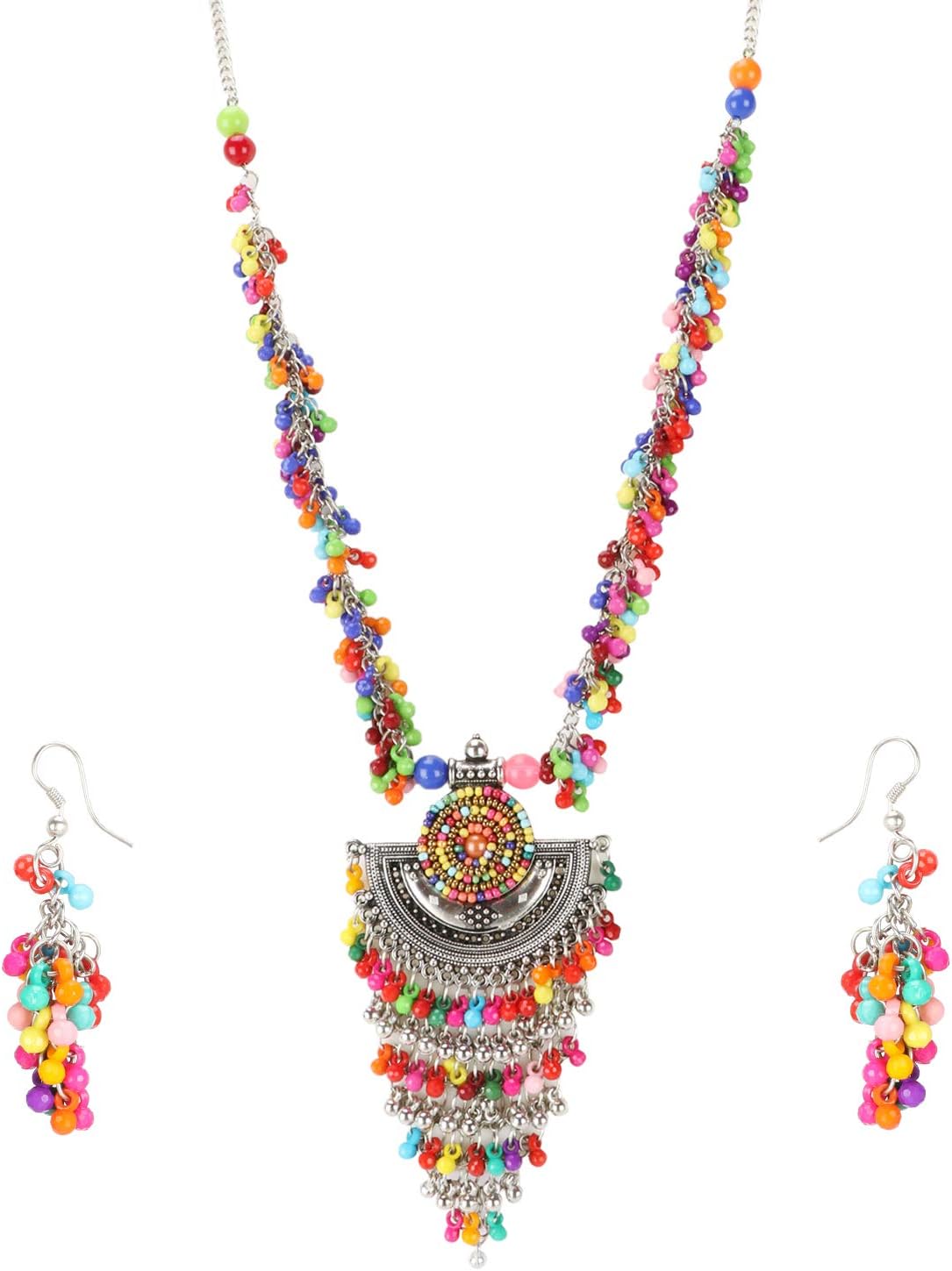 ARADHYA ` Stylish Fashion Jewellery Multi Colour Beads Necklace with Earrings for Women