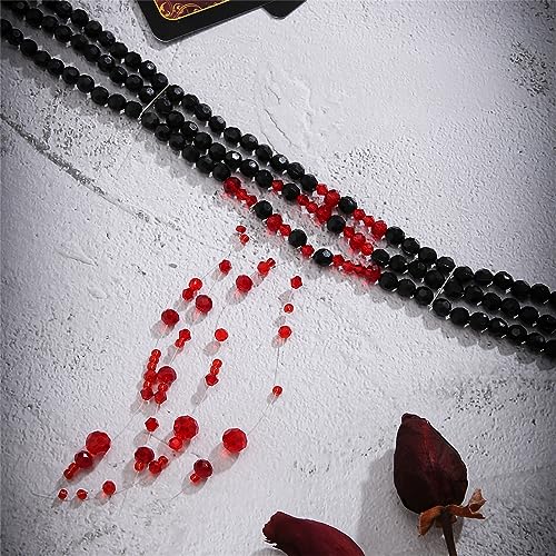 Gothic Blood Drop Fringe Necklace,Vintage Crystal Blooddrip Choker Punk Style Multi-layered Pearl Beaded Necklaces Goth Vampire Clavicle Halloween Jewelry Decorations3