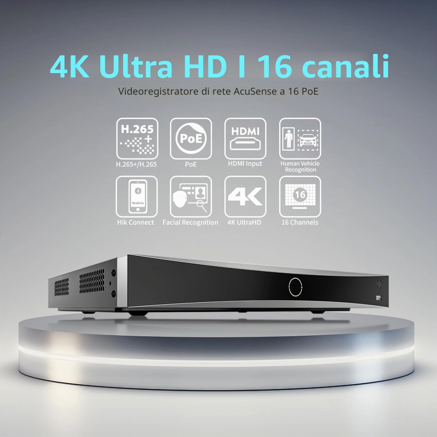 DS-7616NXI-K2/16P Videoregistratore di rete 16 canali 4K 16 canali PoE AcuSense NVR Rilevamento umano/veicolo Compatibile con telecamera IP HIK Vision (senza disco rigido)