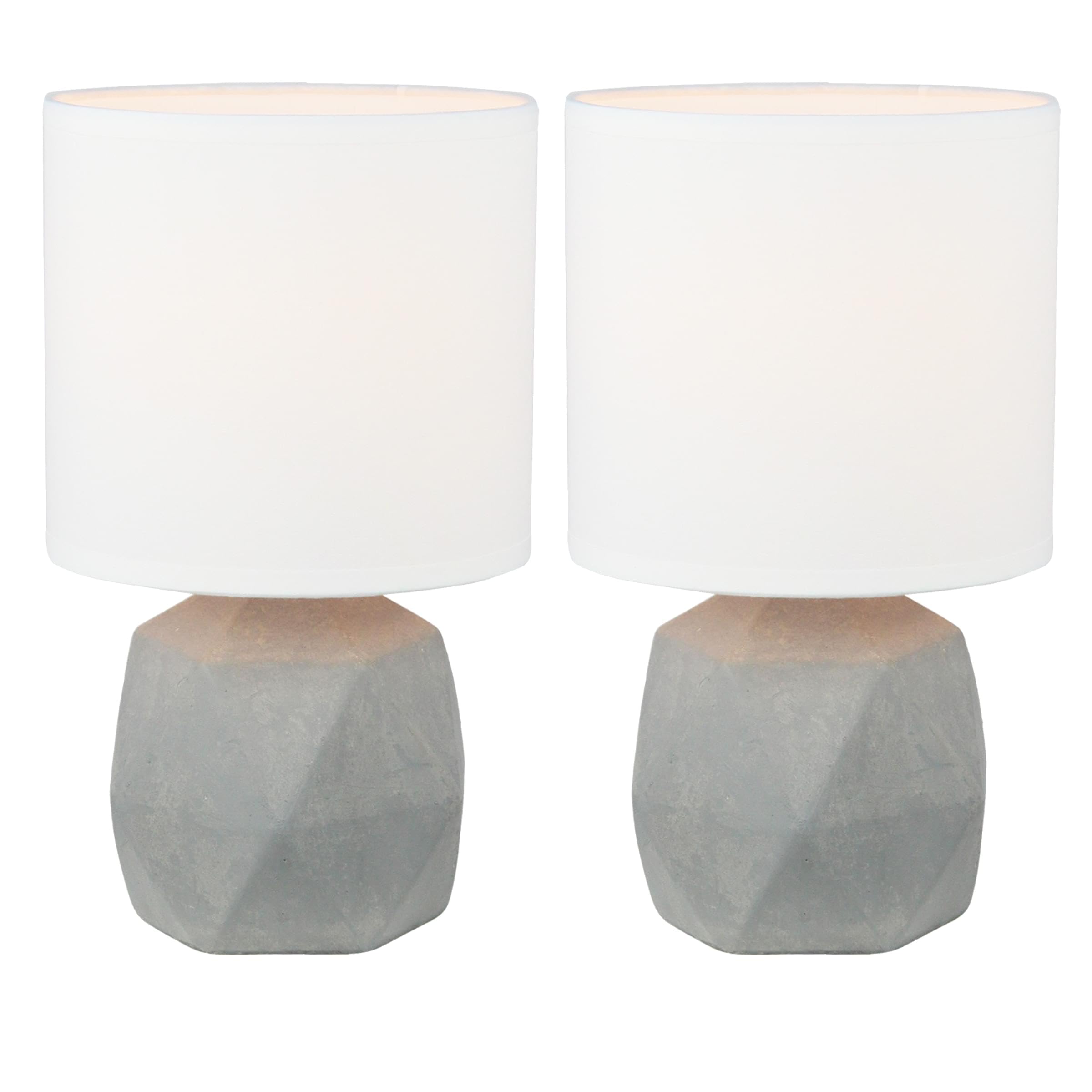 firstchoicelighting Set of 2 Concrete Table Lamps or Bedside Lights, Modern Design Bedside Lamps, White Fabric Shade, 27cm Height, LED Compatible