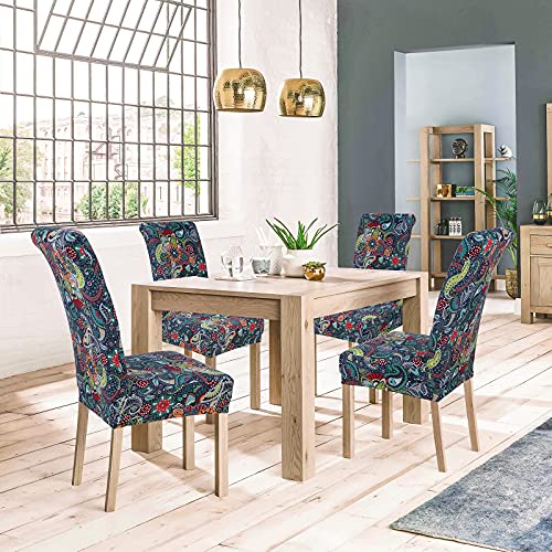 Colorxy Spandex Chair Covers For Dining Room Set Of 4, Stretch Printed Chair Protectors Covers, Removable And Washable, Paisley Floral #TOP4