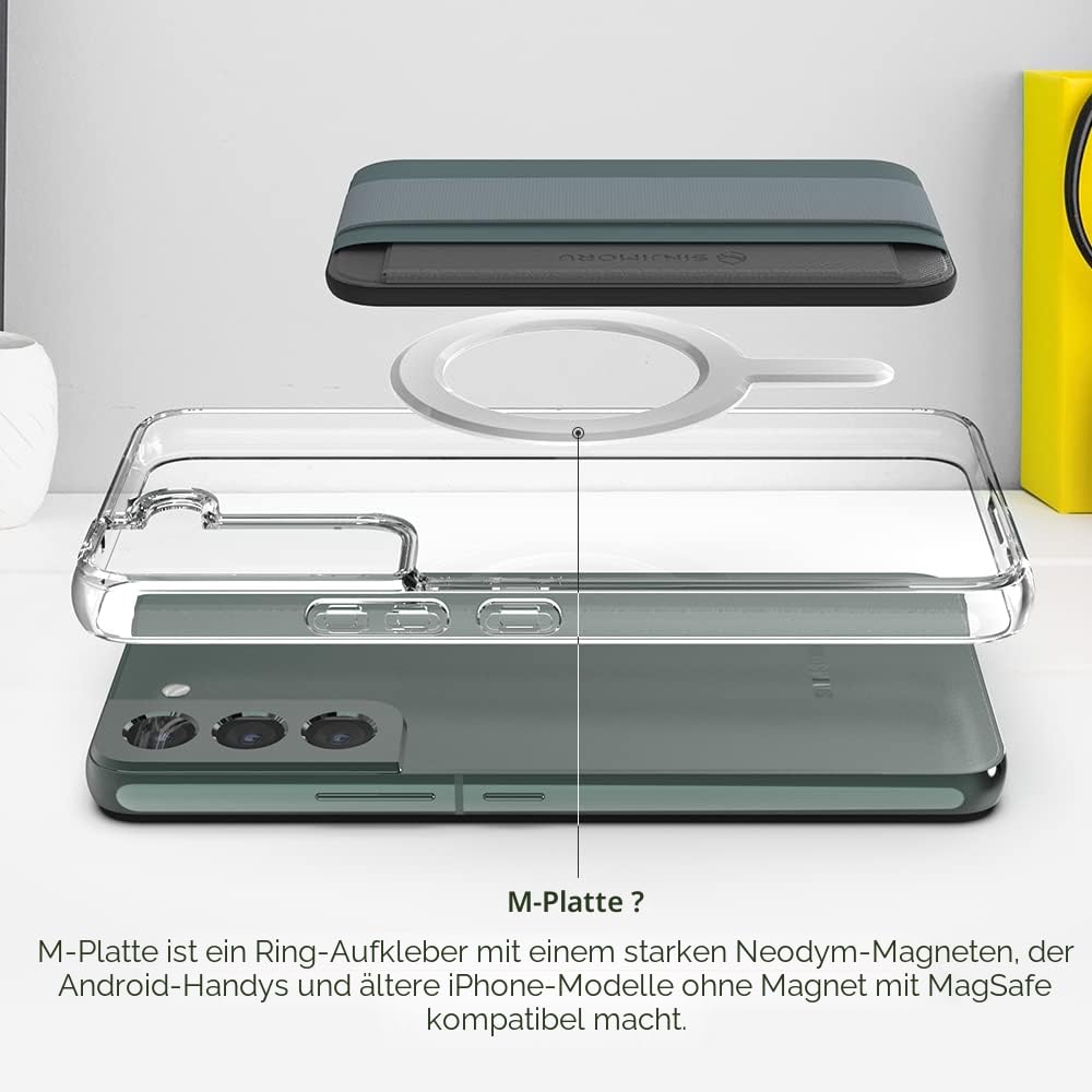 Sinjimoru Magnetischer Kartenhalter mit elastischem Fingerhalter, Handy Kartenetui mit weichem Band kompatibel mit MagSafe Wallet für iPhone 17, 16, 15, 14 & 13 Reihe. M-Band Schwarz