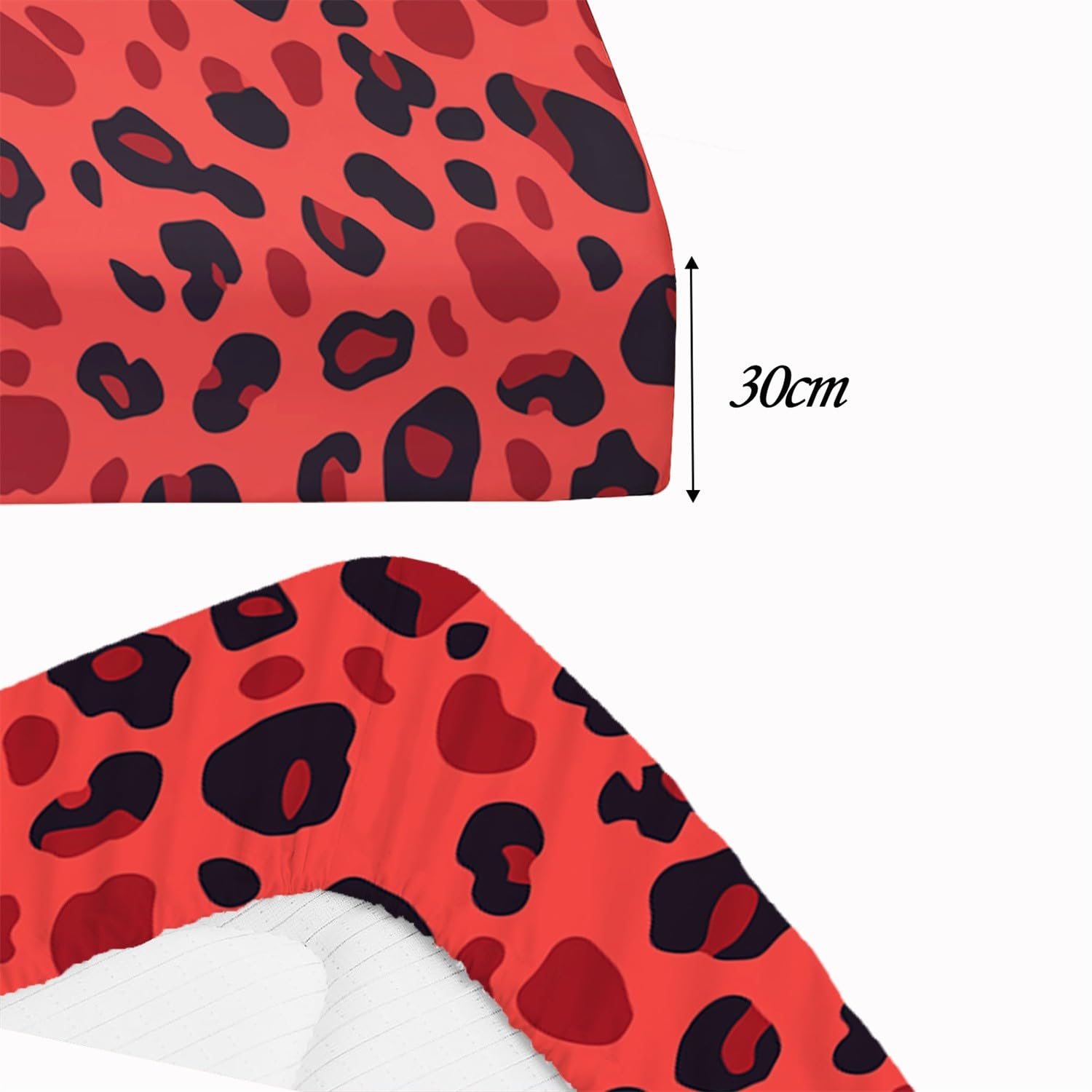 Lenzuolo con angoli profondi stampato con bellissimo motivo leopardato, 3 pezzi, con 2 federe, lenzuola in tessuto rosso in microfibra spazzolato extra morbido, 160 x 200 + 30 cm