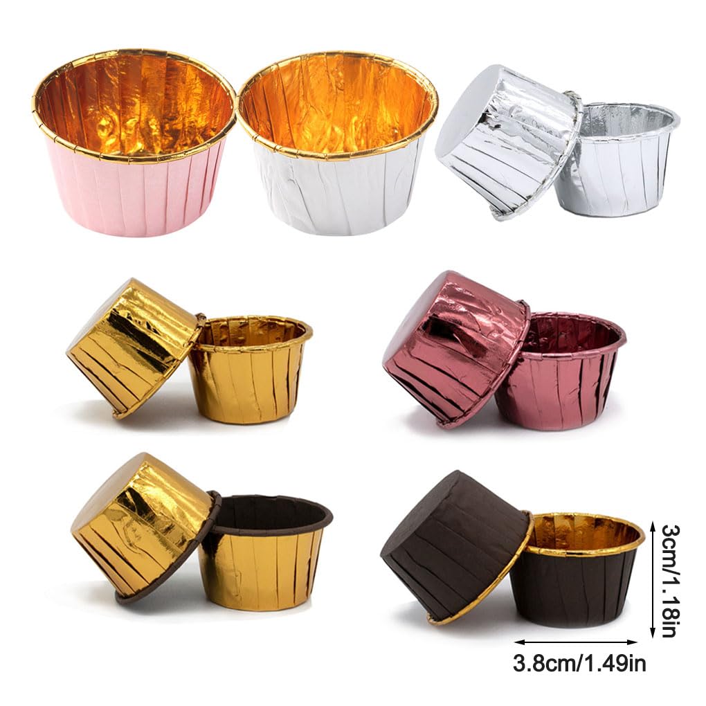 Zestaw 100 złotych wkładek do babeczek do pieczenia, muffinek, deserów, ciasteczek, domu, kawiarni, piekarni, przyborów kuchennych, artykułów imprezowych, eleganckich foremek do babeczek