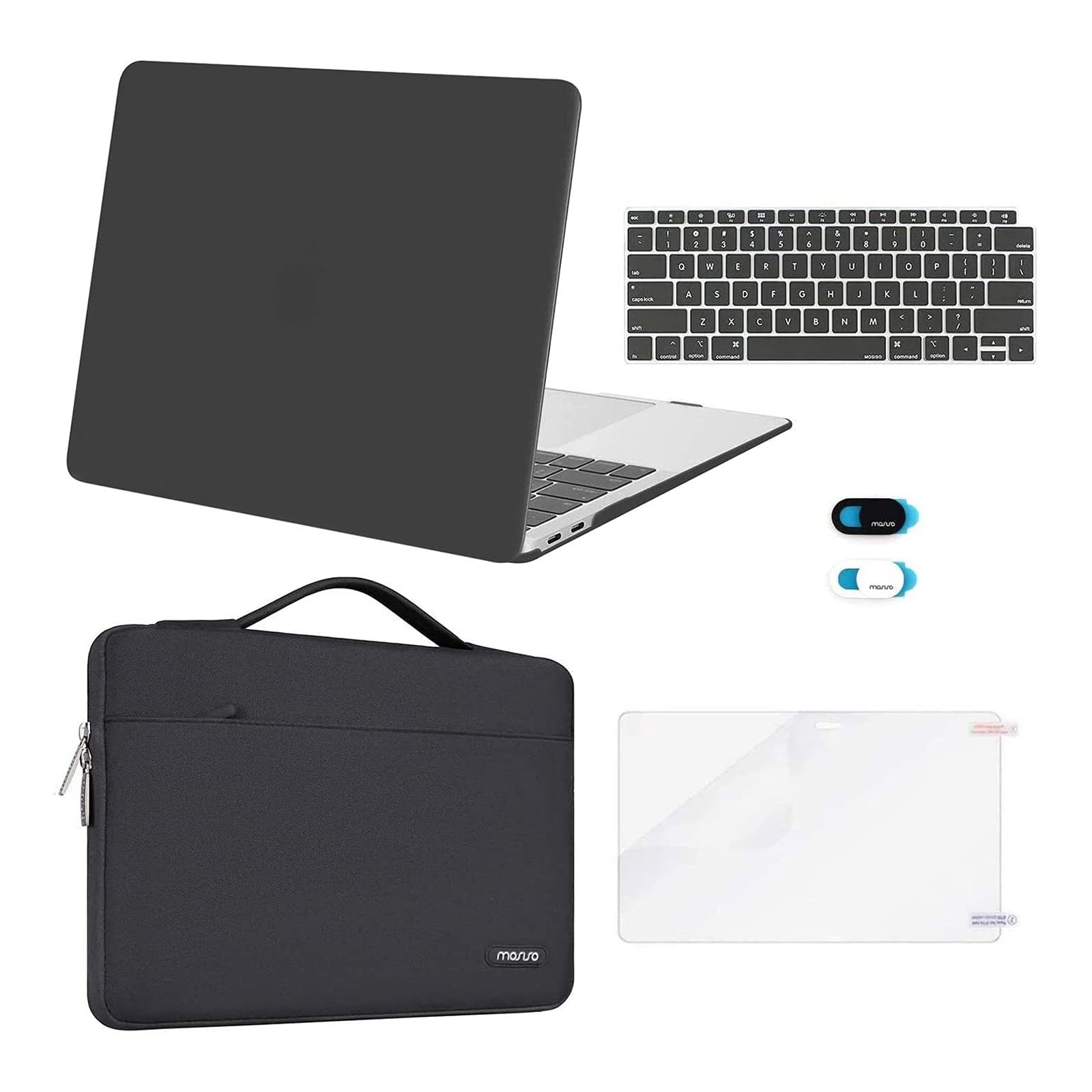 MOSISO Compatible with MacBook Air 13 inch Case 2022 2021 2020 2019 2018 Release A2337 M1 A2179 A1932 Retina Display, Plastic Hard Shell&Bag&Keyboard Skin&Webcam Cover&Screen Protector, Space Gray