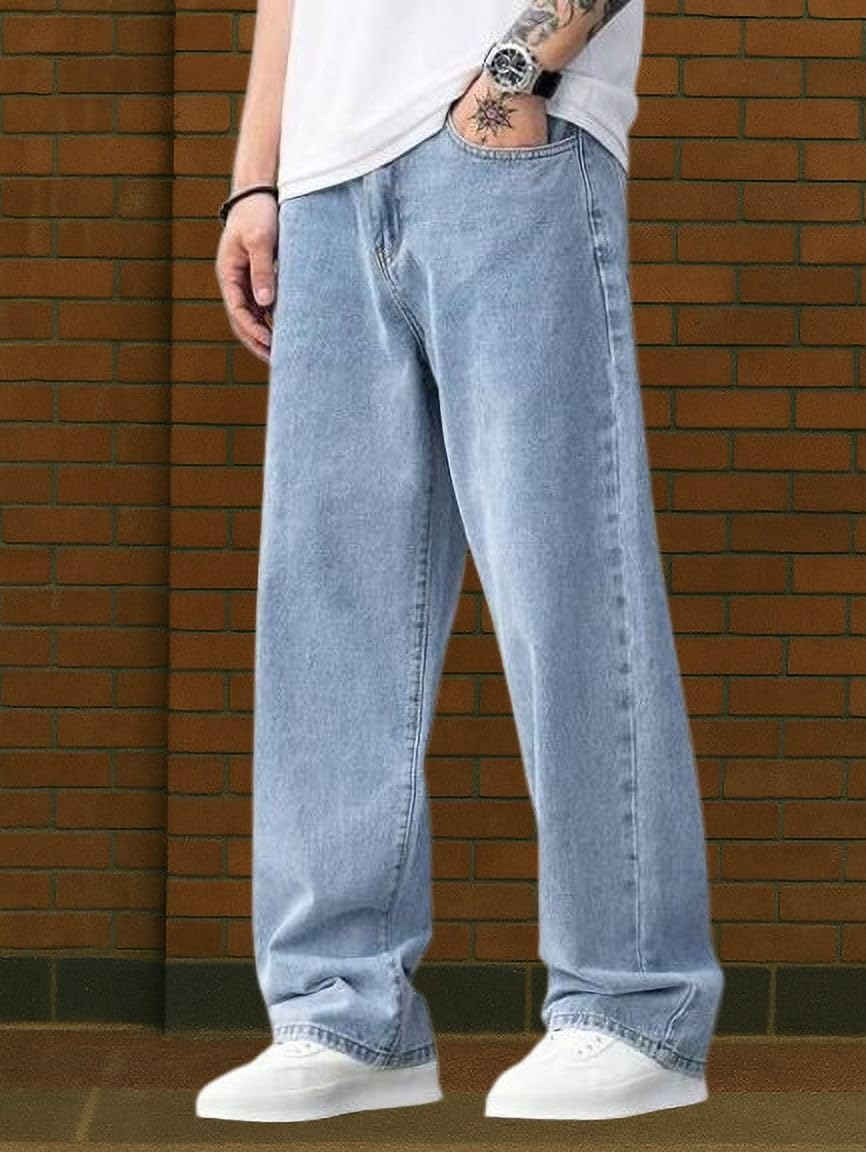 Loose Fit Mid Rise Light Blue Men Denim Jeans