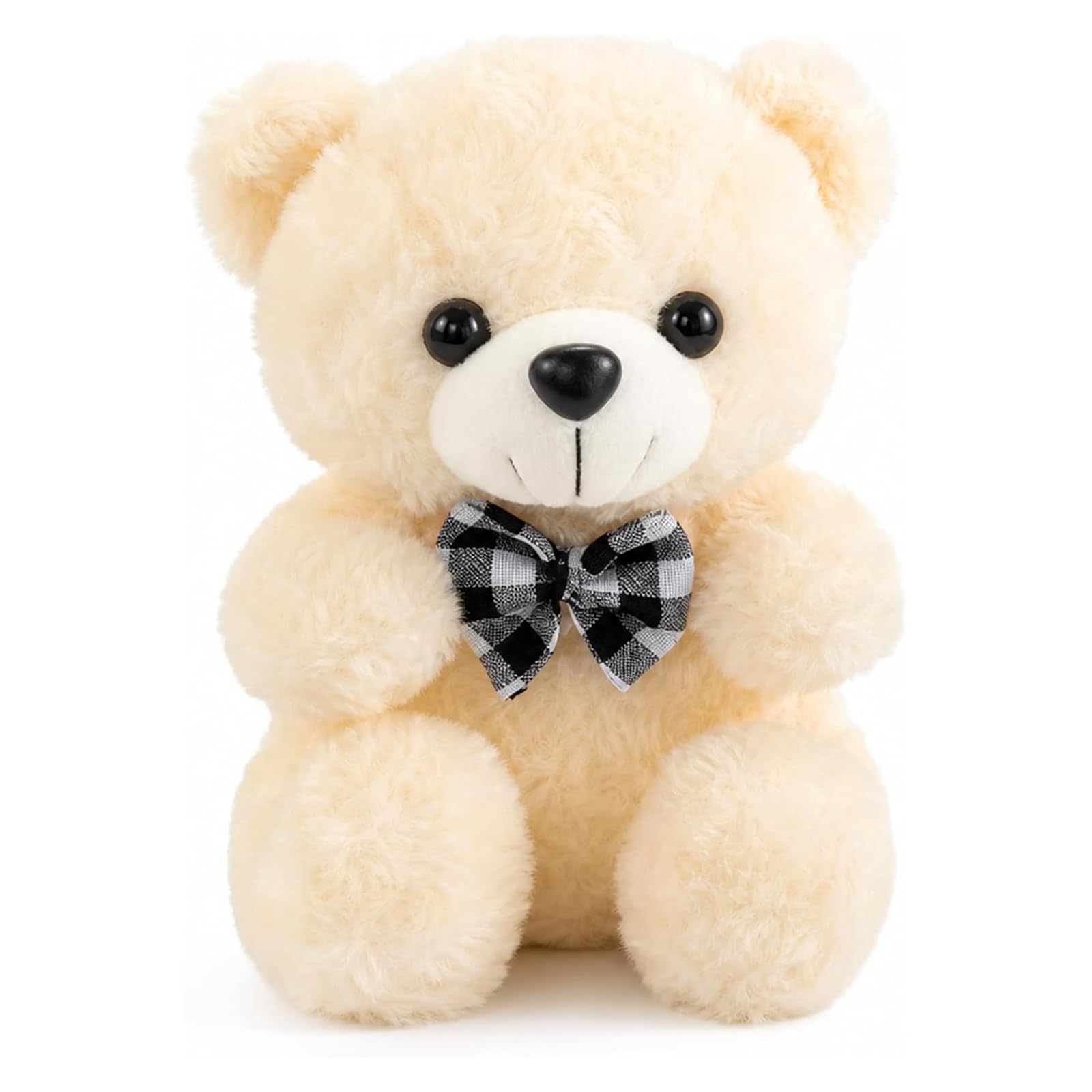 XZSKD Teddy Bear Plush Toy, 28cm Soft Stuffed Animal with Plaid Bow Tie,Companion for Emotional Support and Home Decor, for Birthdays and Special Occasions