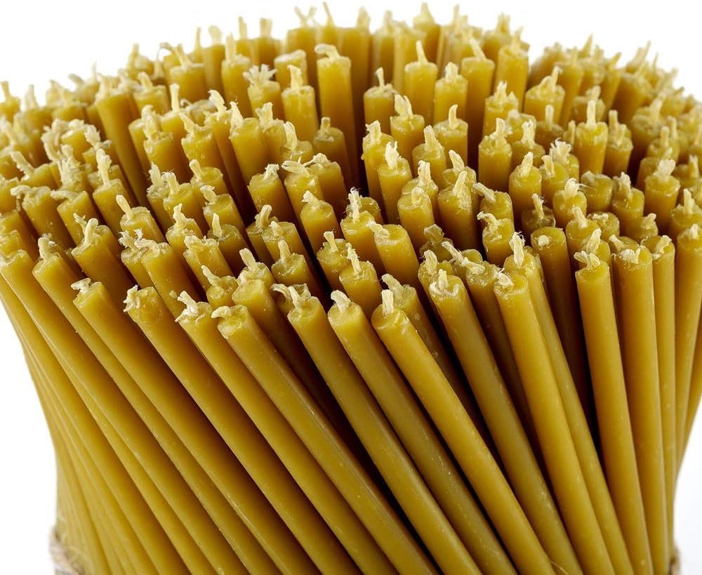 Danilovo Pure Beeswax Candles - No-Drip, Smoke-Less, Tall, Thin Taper Candles – Decorative Candles for Church Prayer, Decor or Birthday Candles – Honey Scented Candles – 7.3”x0.24” (Yellow, 300pcs)