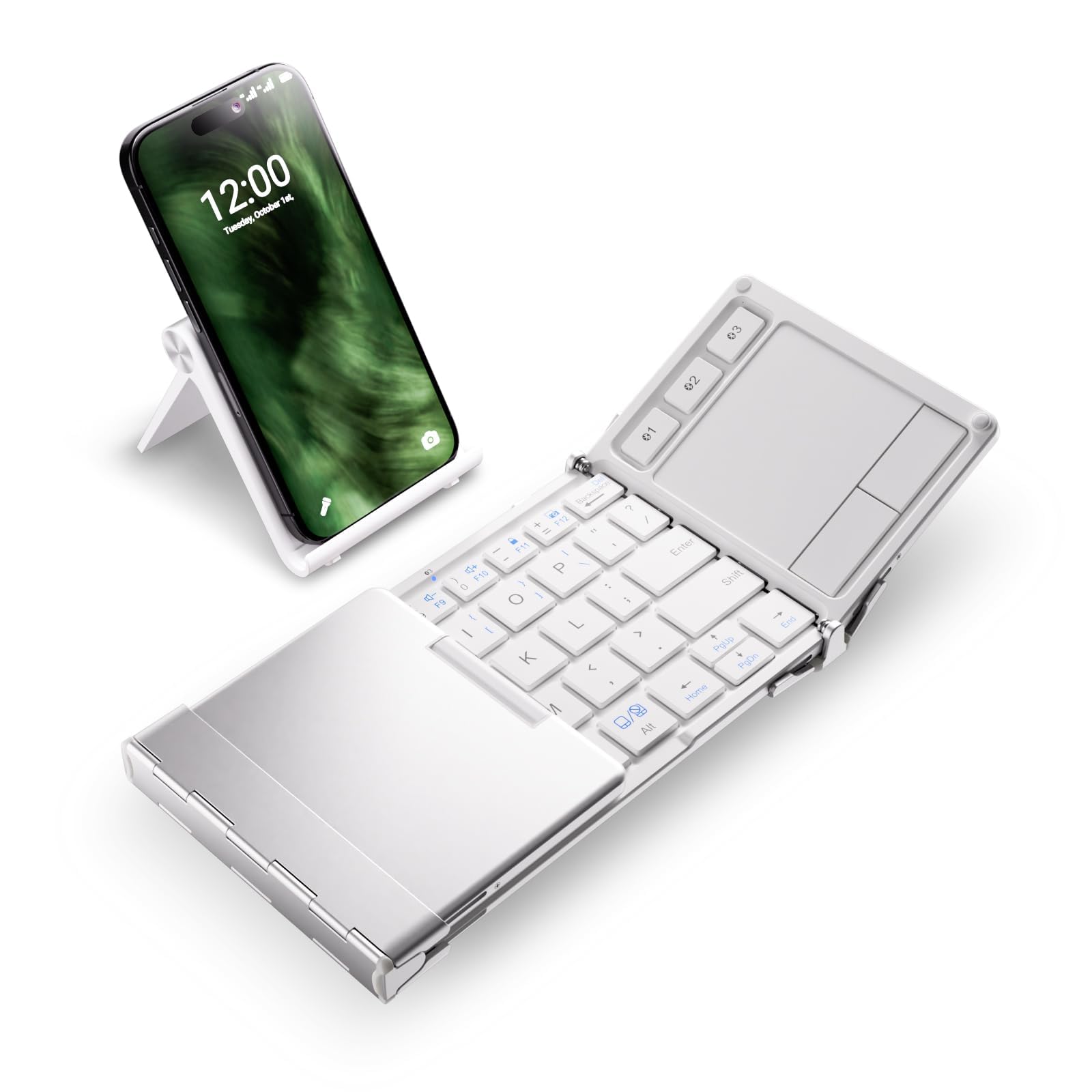 iClever Bluetooth Keyboard with Touchpad, Foldable Keyboard, Metal Body, Gesture Support, USB-C Charge, Pocket-Size Wireless for Travel, iPad, iPhone,
