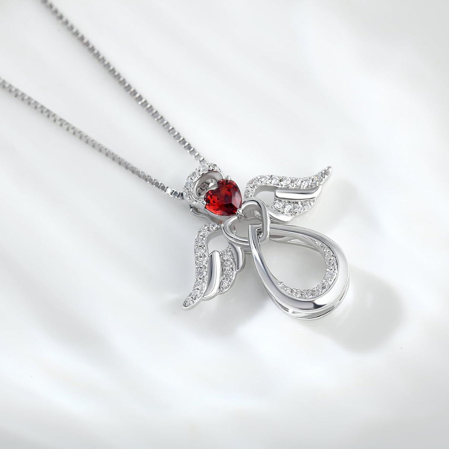 925 Sterling Silver Guardian Angel Pendant Necklace for Women with Birthstone Cubic Zirconia Little Angel Pendant Necklace Jewelry 18 inch Chain - Image 7